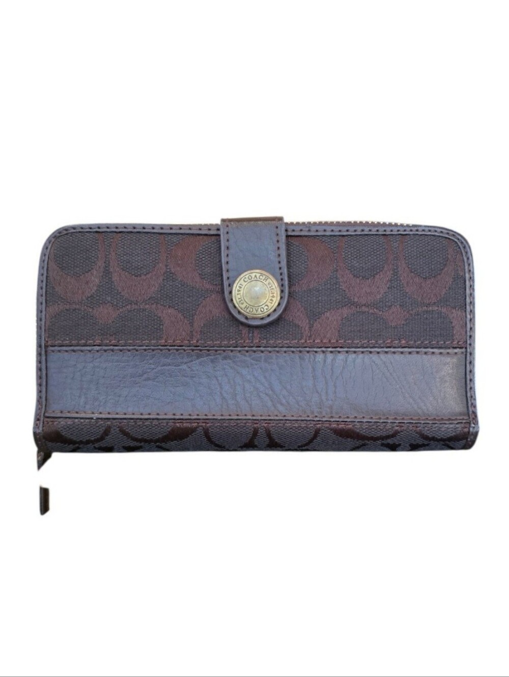 Coach Leatherware Hampton Signature Brown Canvas Zip Vintage Wallet